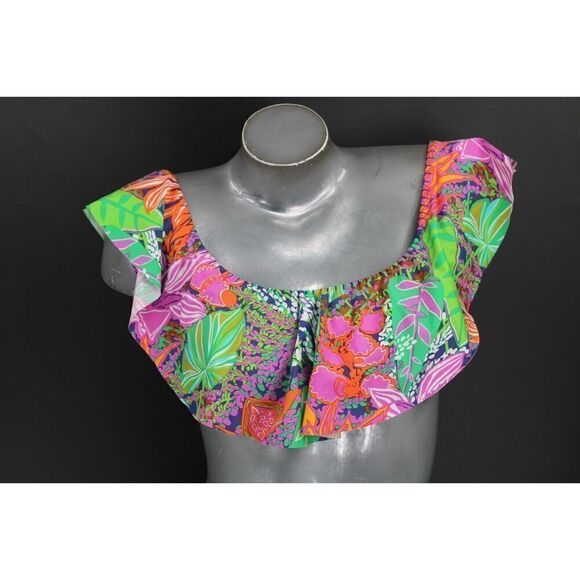 Trina Turk Swimsuit Bikini Top Bra size 10 Tropical Escape Ruffle - Picture 1 of 8